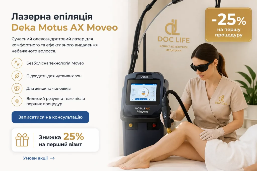 Лазерна епіляція - Осокорки лазер Deka Motus AX Moveo Лазерна епіляція Мовео